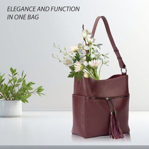 Wine Red Leather Tote Bag for Women